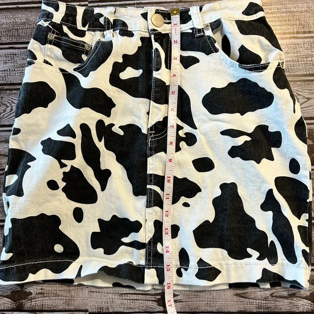 Cow Print Denim Skirt - Picture 5 of 7